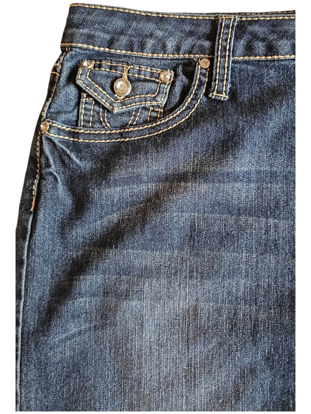 Earl Jeans Y2K Dark Wash Denim Mini Skirt Contrast Stitch Size 14 - Picture 2 of 8